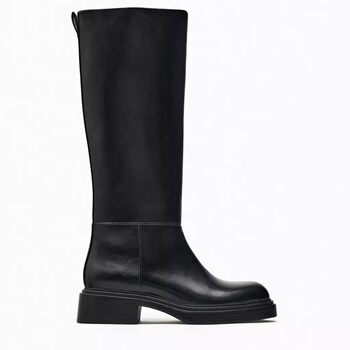 Zr women's shoes 2025 autumn and winter new knight boots fashionable thick heel over the knee boots black straight rain boots