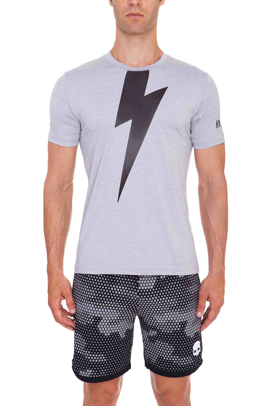 HYDROGEN Hydrogen Atom Tech Thunderbolt Crew Men's Gray Sports Jersey Round Neck Short Sleeves