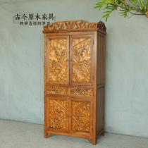 Southeast Asian style furniture solid wood wardrobe environmental protection ancient and modern log SH211 Thai Elm carved big wardrobe