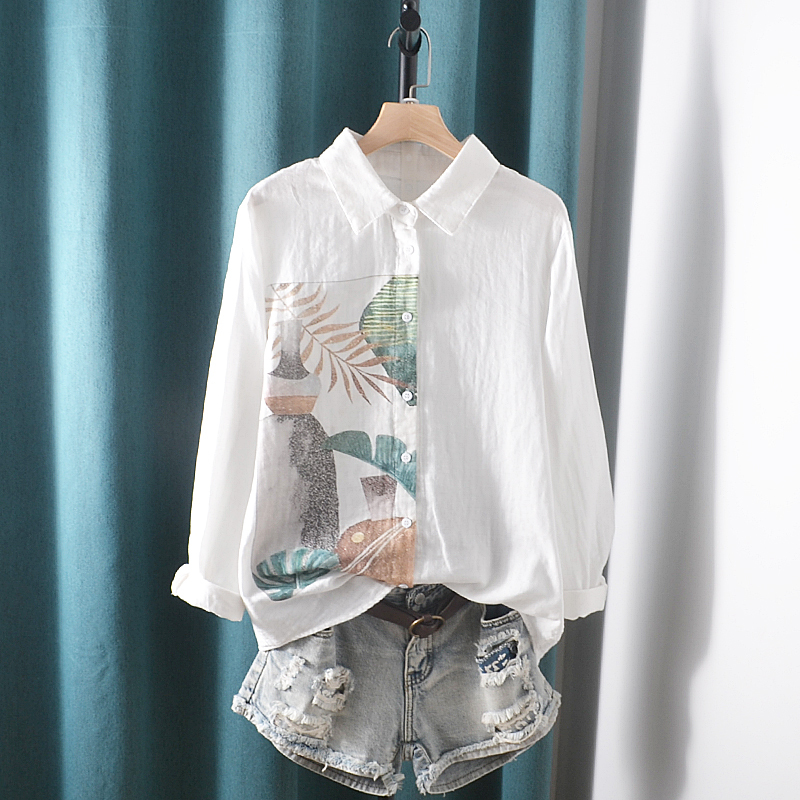 2025 Autumn Fresh Artistic Watercolor Ink Splash Print Long Sleeve Shirt Double Layer Cotton Gauze Soft Breathable Top for Women 2025 Autumn Fresh Artistic Watercolor Ink Splash Print Long Sleeve Shirt Double Layer Cotton Gauze Soft Breathable Top for Women