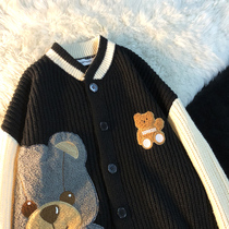 The Secret Waving of the Bear Palm Sunday Flocking Little Bear Knit Couple BF Original Retro Tide men and women