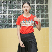 MIIDII riddle summer new perfume bottle printing stitching literary round neck short sleeve T-shirt female 202MT0983