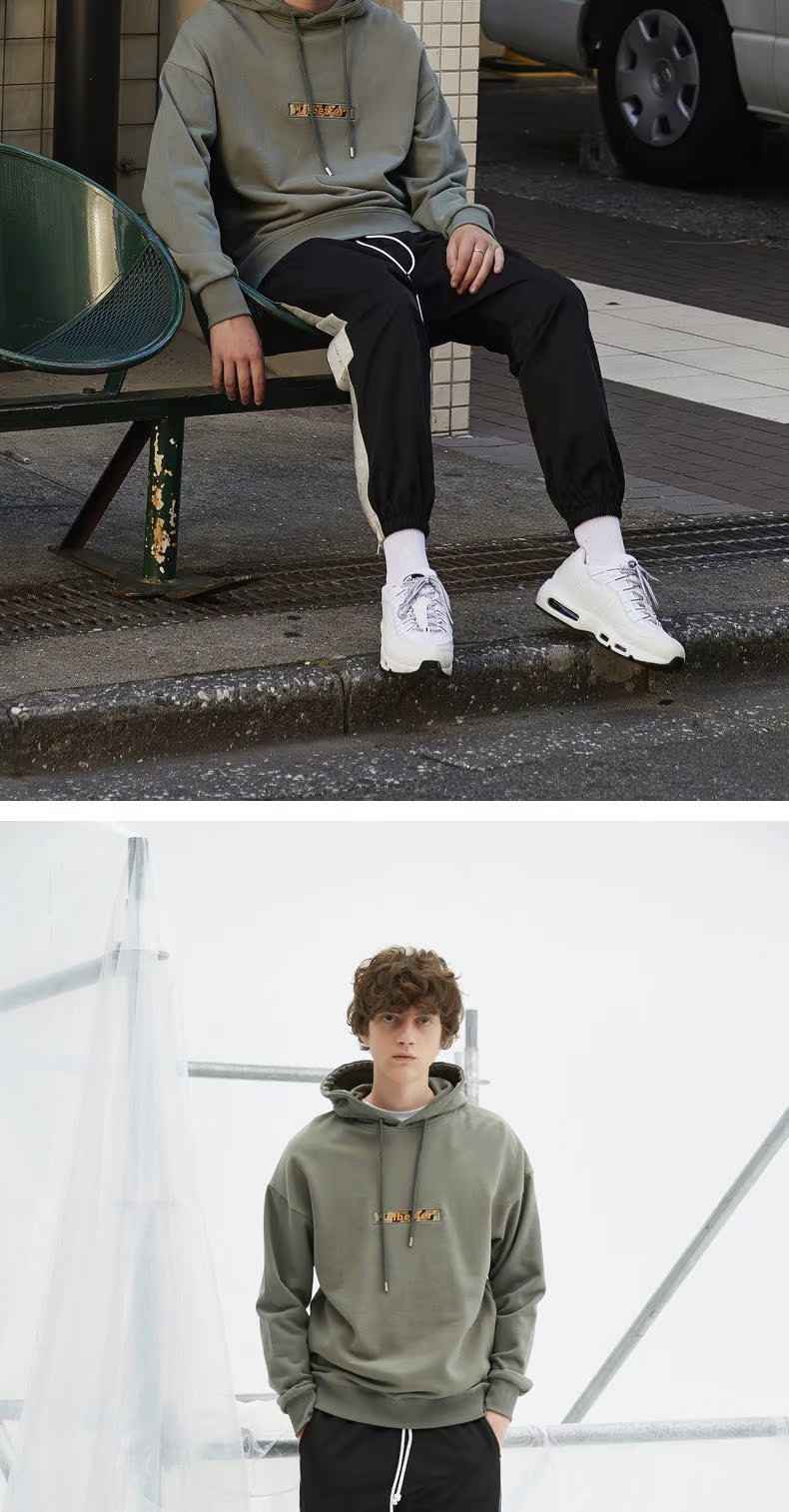 Lilbetter áo len nam trùm đầu logo mùa thu thêu áo mới mùa thu bf gió đẹp trai áo sơ mi áo hoodie form rộng