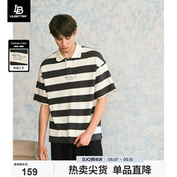 Lilbetter embroidered striped T-shirt POLO shirt short-sleeved men's 2024 summer new retro American trend T-shirt