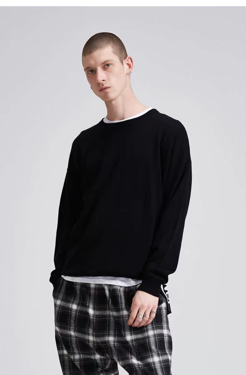 Áo len nam Lilbetter Áo thun cổ tròn 2018 mới thời trang Hàn Quốc khâu áo len LB menswear quần áo thu đông nam