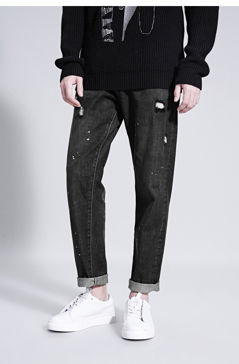 Quần jean nam Lilbetter chân giản dị quần retro rửa lỗ cũ denim quần dài nam triều shop quần áo nam