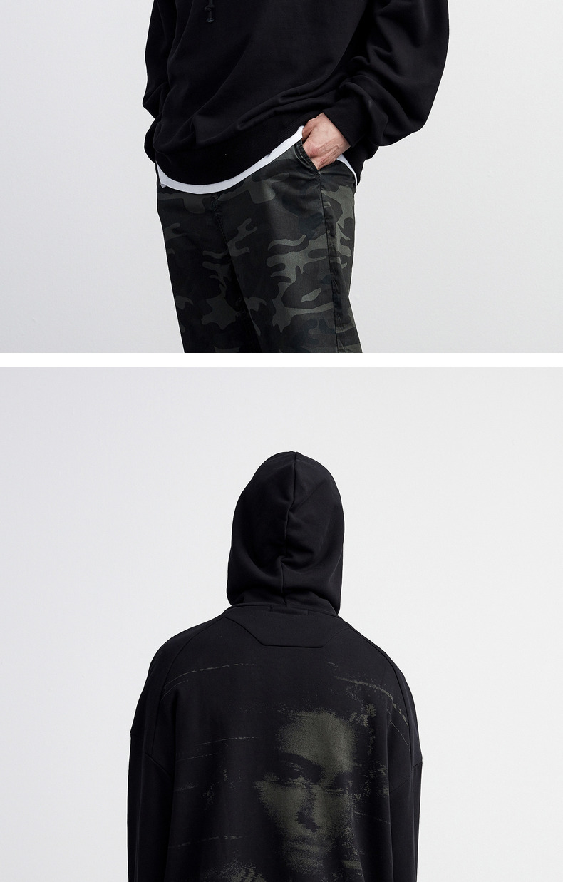 Lilbetter Áo len nam Thời trang Thêu In Áo Áo Thường Nhật Bản Áo mùa Thu Trùm Áo khoác Đàn ông áo hoodie xám