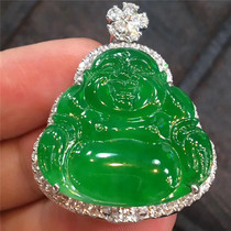 Jianan jadeite old pit A high-quality imperial green diamond luxury inlaid Buddha jade pendant collection