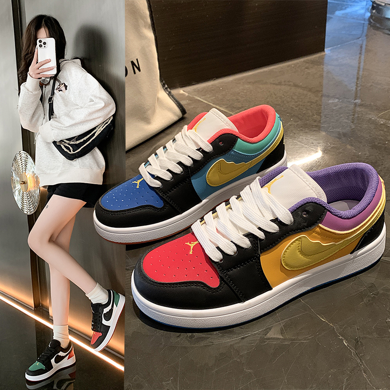 Couple Shoes with Colorful Patchwork Design, Women's Summer Rainbow Trendy Sneakers, Breathable Versatile Casual Sneakers for Men