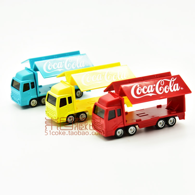 Three optional square carriage Coca-Cola transporter van truck models brand new