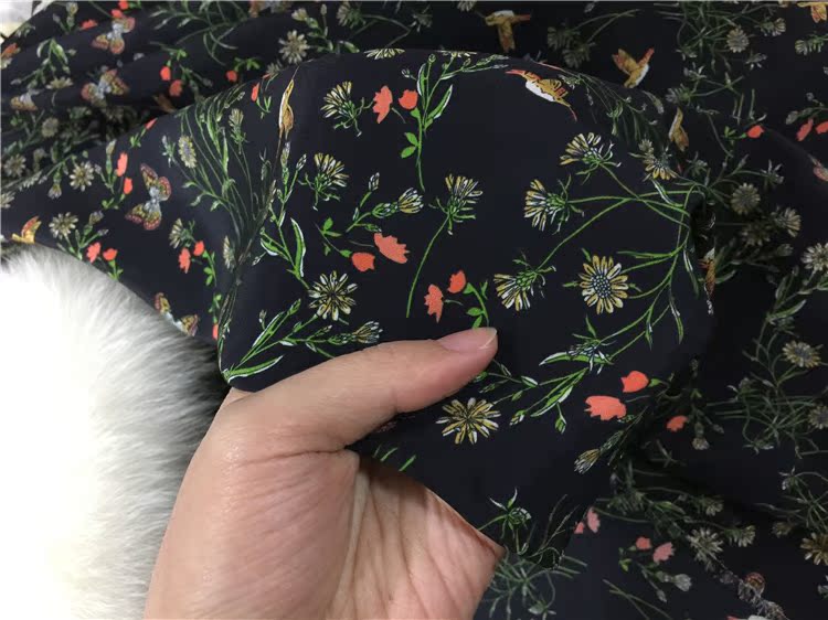 Vải lụa crepe de chine vải in kỹ thuật số 100% lụa dâu tằm rộng 14 mm lụa hoa bướm - Vải vải tự làm