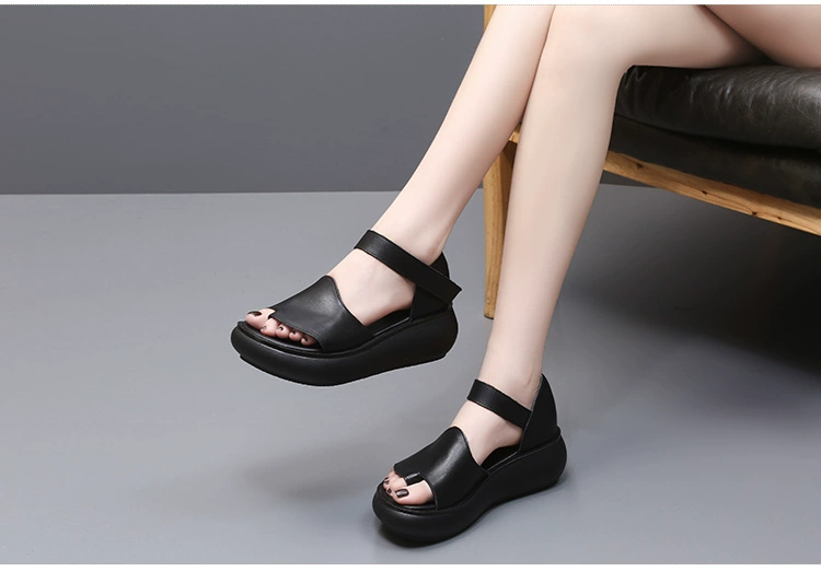 Giày sandal nữ 2019 mới đế bằng da - Sandal