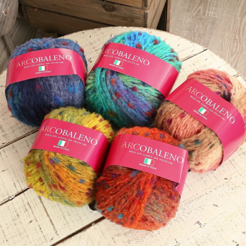 Arcobaleno Rainbow Imported Yarn, Gradient Dyed, Colorful Dots, Bean-Shaped, Ski, Japanese Brand, Made in Italy Arcobaleno Rainbow Imported Yarn, Gradient Dyed, Colorful Dots, Bean-Shaped, Ski, Japanese Brand, Made in Italy