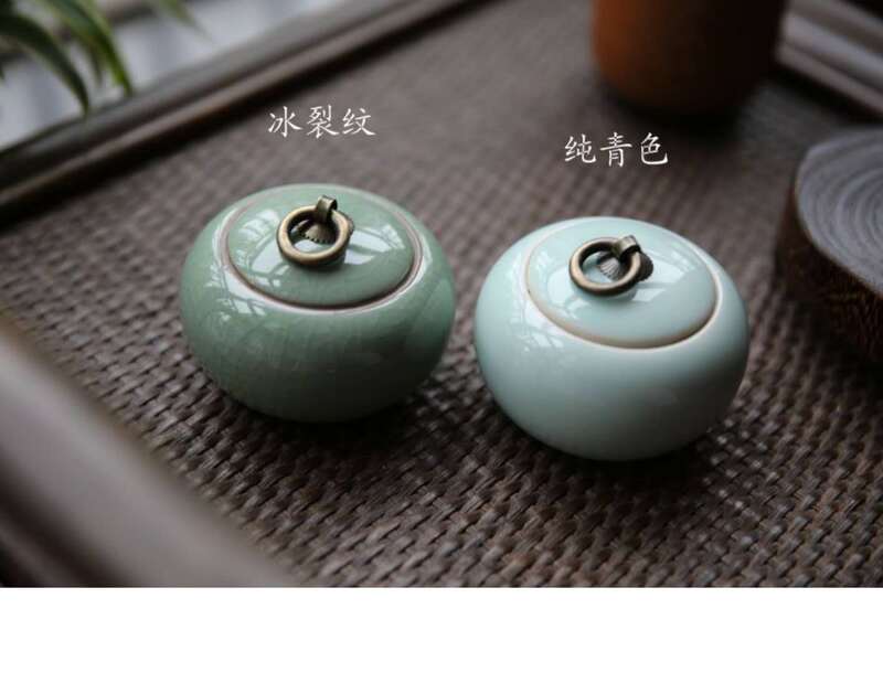 Quirky Sister's Same Style Tooth Powder Jar, Small Celadon Storage Jar with Copper Ring, Ceramic Mini Multi-Purpose Powder Jar