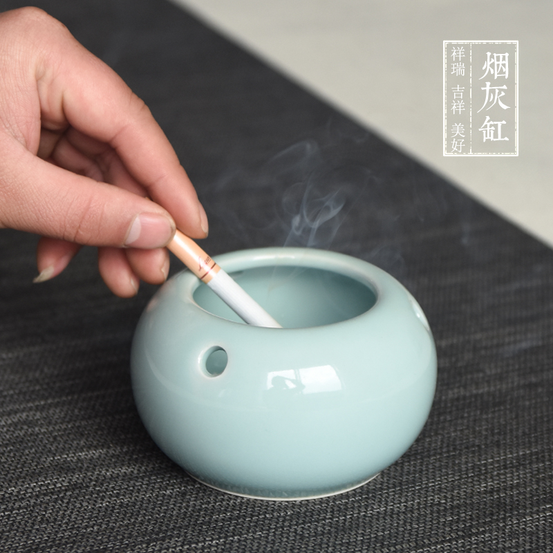 Celadon large ashtray Ceramic ashtray Fashion personality creative living room office home retro windproof ashtray