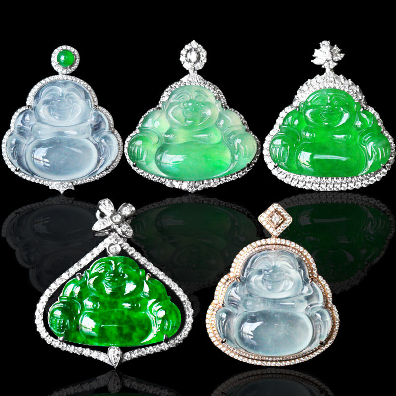 Natural Jade Buddha Inlaid 18K Gold Jade Buddha Pendant Female Maitreya Buddha Necklace Female Laughing Buddha Myanmar Station Buddha Ice Seed