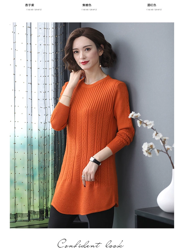 Mùa thu và mùa đông áo len mới của phụ nữ áo len dài cashmere lỏng cộng với kích thước len của phụ nữ dệt kim đáy áo dày - Áo / áo thun