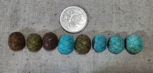 [微沁绿松石龟壳富甲天下背云鼓珠一颗价格16-20MM左右E1-8]