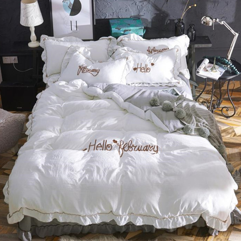 Korean version Princess Winins net red bed Four pieces of full cotton pure cotton bed dress 1 8 bed cover bed linen quilt cover