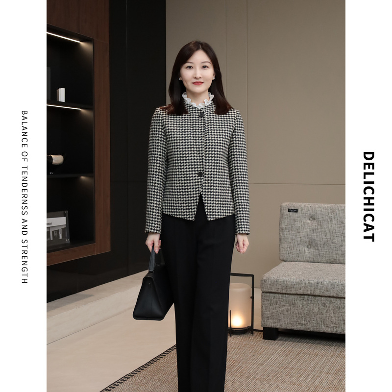 Delichicat｜"Gentleman Style" British Moon Houndstooth Patterned Straight-Shoulder Blazer Boxy Jacket