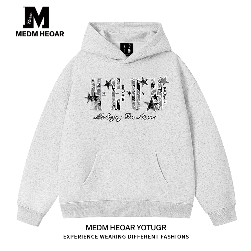 【Complete Set of Three Labels】Medmhhut National Trendy Brand Hooded Sweatshirt for Autumn and Winter, American Style Casual Hoodie for Men and Women