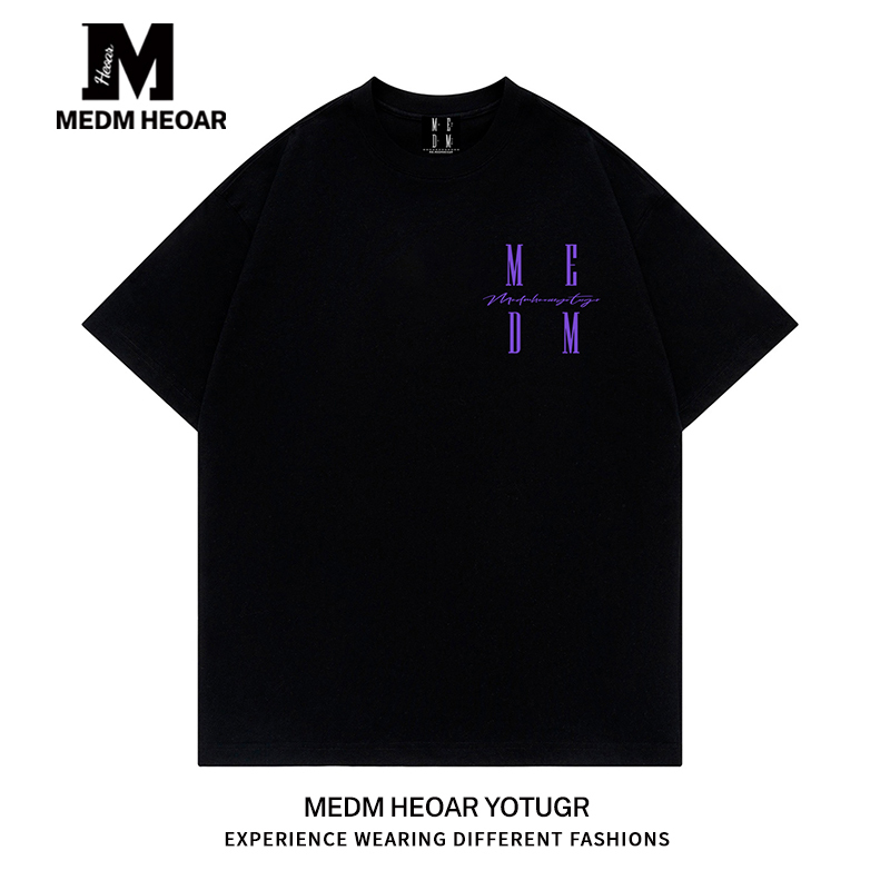 Medm Heoar Wang Hedi Same Style 2025 New Basic Embroidered Short-Sleeve T-Shirt Unisex Tee Shirt