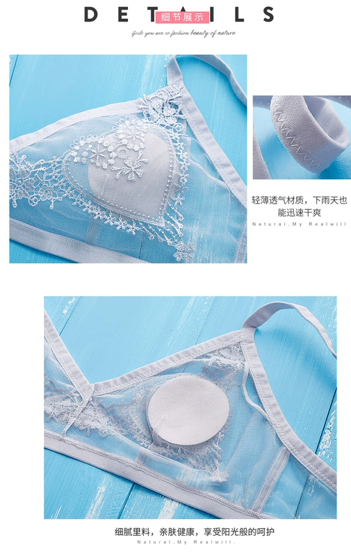 Runwei bra set nữ tam giác cúp ngực kiểu Pháp không vòng thép sexy ren sexy size lớn mỏng và nhỏ - Bộ đồ lót