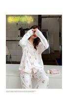 Homemade autumn and winter small animals full printed cotton non-pilling special fabric girls pajamas home clothing set