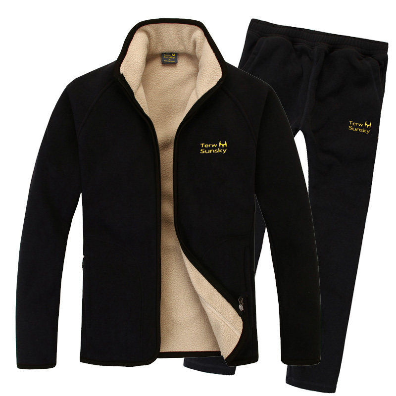 Fall/Winter 2021 Thickened Imitation Sheep Cake Fleece Set Men's Casual Sports Sweatshirt Two-Piece Warm Jacket Pants