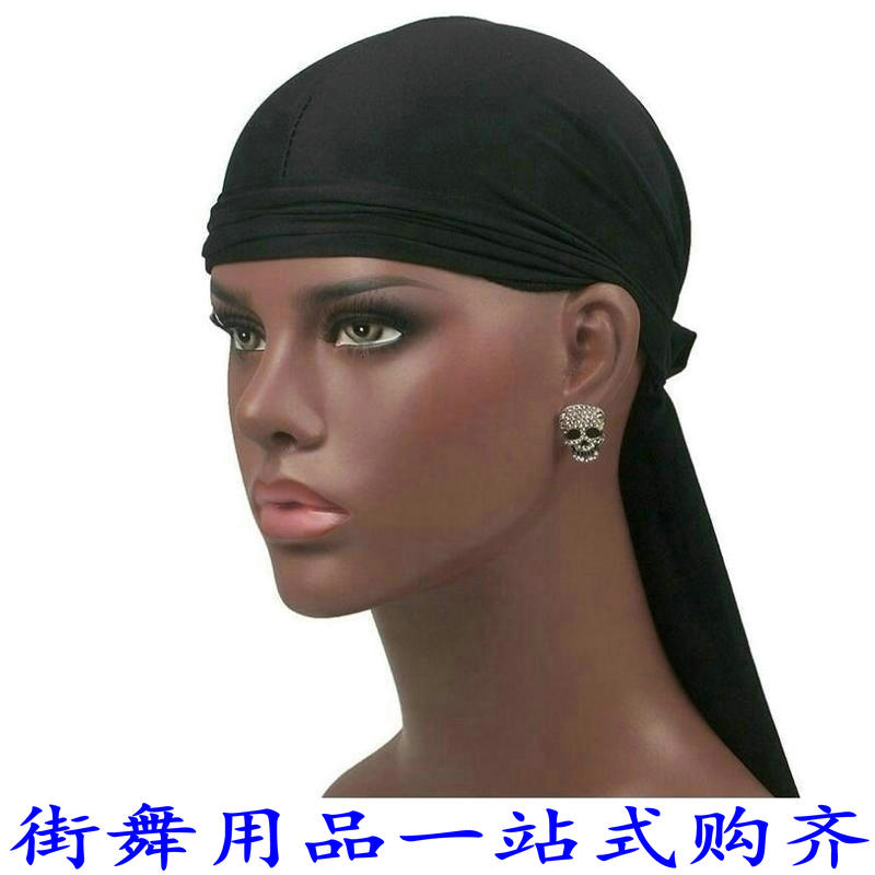 Baotou Cap Long Tail Cap Pirate Hat Hip Hop Hat Europe and America Hip Hop Strap Bandana Rap Quick Dry Durag Black