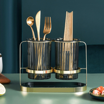 Wrought iron chopsticks tube household tableware storage box rack kitchen drain plate double tube chopsticks basket can drain chopsticks cage