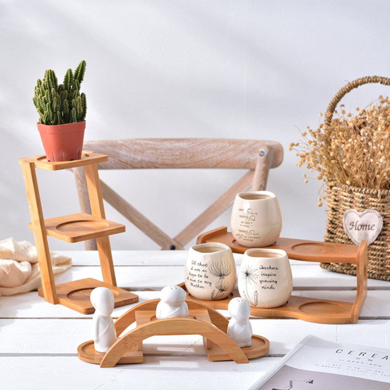 Flower rack Bamboo frame Floor-to-ceiling desktop Indoor multi-storey balcony living room fleshy flower pot creative special price space-saving desktop