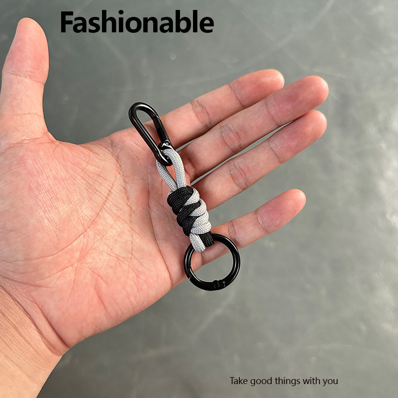 Hand-Woven Rope Anti-Lost Backpack Strap Niche Car Keychain Paracord Carabiner Anti-Drop Key Ring