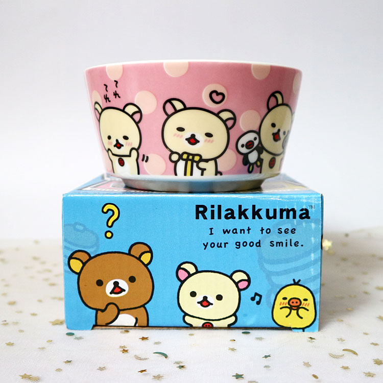 PinkCartoon personality Nostril chicken Easy bear having dinner Ceramic bowl Japanese  lovely Bear Rice bowl Soup bowl Sweet soup bowl tableware