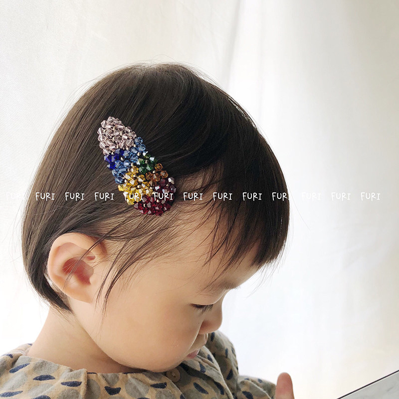 Pure hand-made nail children BB clamped rainbow hairpin daily color drill high-end girl hairpin edition