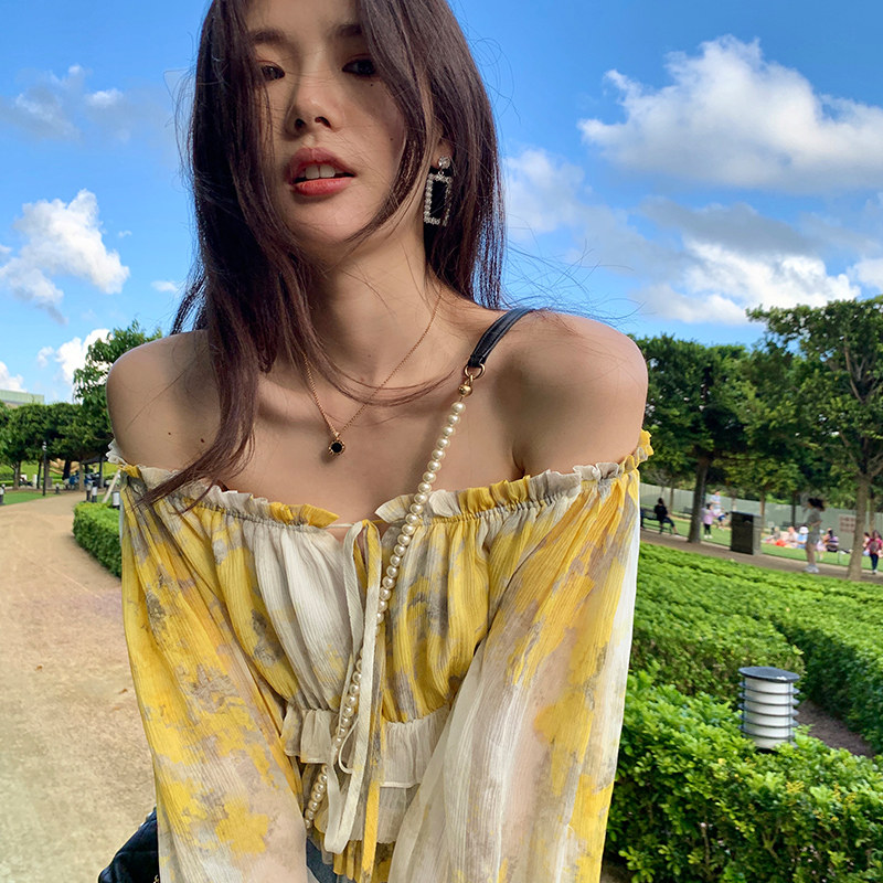 CloudSweet Flower Bloom ~ French print lace up fairy skirt pleated waist dress