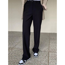 Spring Autumn Black Narrow version Advanced smoke tube Straight tube straight up slim fit drag Casual High Waist Wide Leg Suit Long Pants