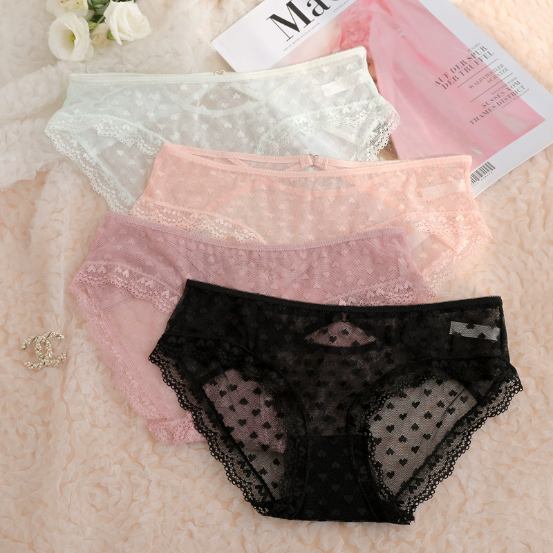 Đầy đủ của Little Love Sexy Panty Tube Auntie 10:30 E-001 Trong suốt Quần lót trong suốt Peach Heart 3 Pack - Giữa eo
