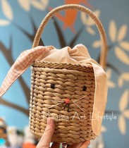 ins Net red cartoon rabbit handmade straw bag rattan bag bag shoulder Cross bag photography props picnic bag