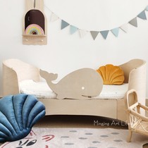 Ins childrens bed guardrail cartoon animal elephant whale wooden bed Baffle Baby anti-fall fence
