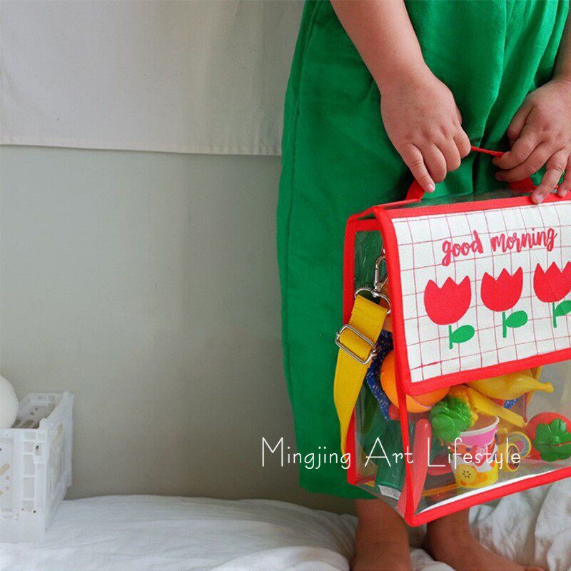 ins Han version transparent large capacity children skew satchel snacks bag fashion waterproof PVC single shoulder bag outdoor beach bag-Taobao