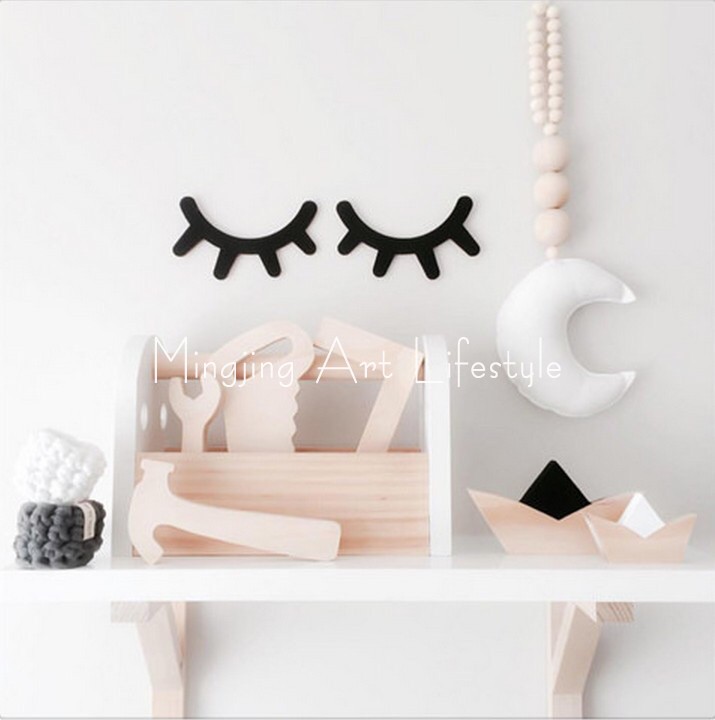 Ins Nordic wooden eyelash wall stickers wall decoration children's room home soft decoration wall decoration photo background