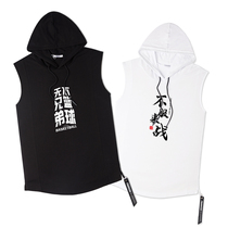 (Ball words)Personalized cotton casual loose hooded basketball vest Running sleeveless T-shirt Fitness waistcoat