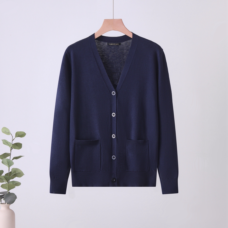 Soft Cardigan Sweater from Dalang, Suitable for Air-Conditioned Rooms, Thin Knitwear, Blue Medical Pocket Cardigan Top