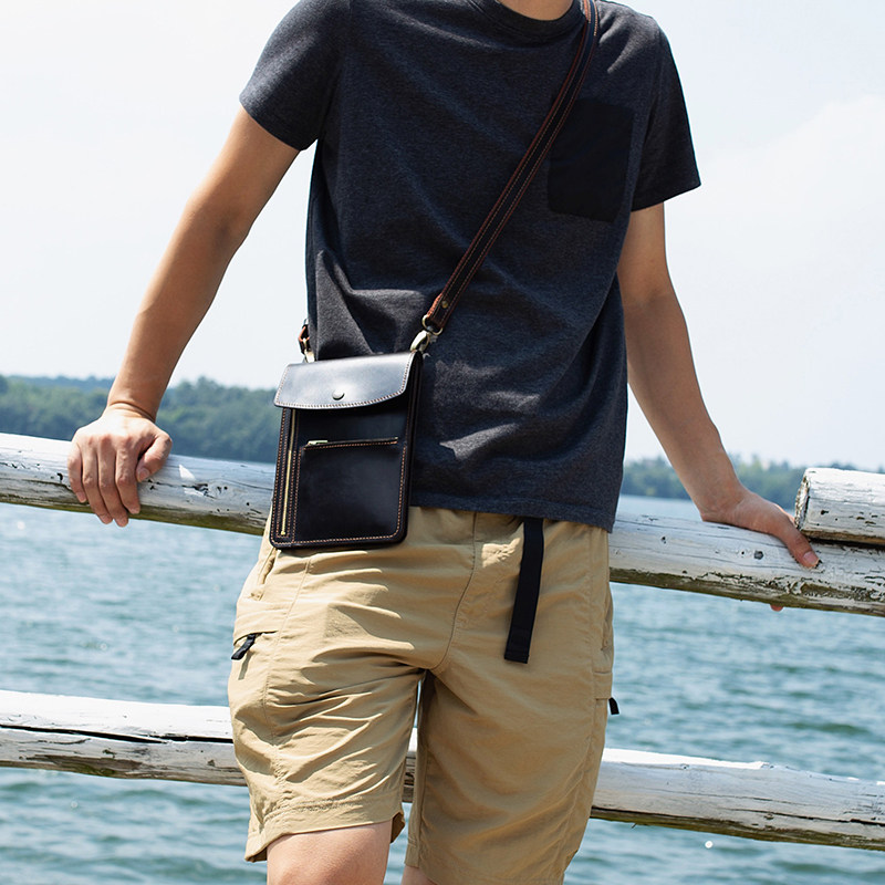 New header skin handmade men's mobile phone package simple retro fashion leather large capacity skinny bag bag