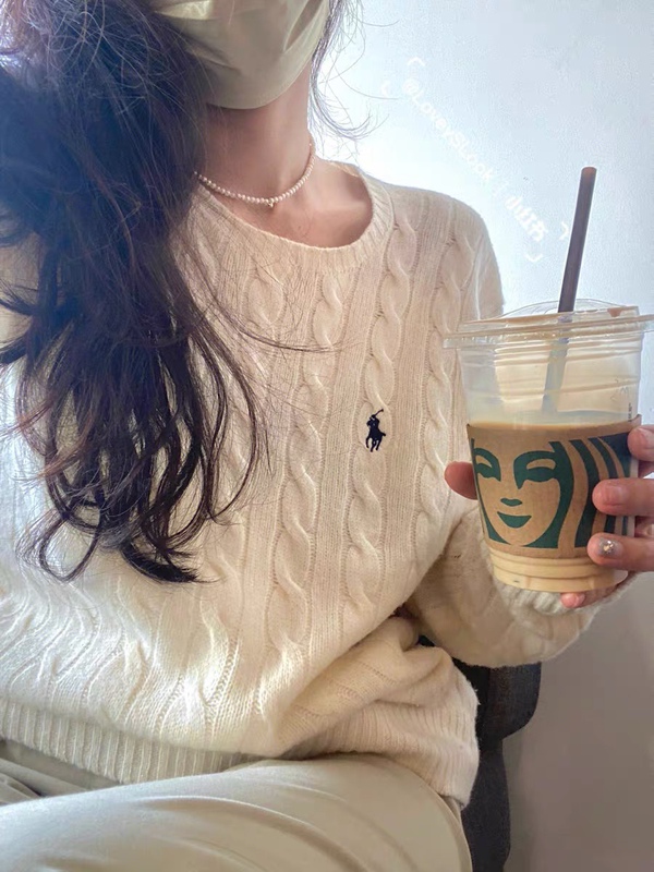 Classic Pony Logo Embroidered Cable-Knit Wool Sweater for Women, Loose Pullover, Vintage Long-Sleeve Cable-Knit Sweater