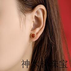 Серьги 南红玛瑙和田玉纯银古法金耳钉女复古高级感小巧精致红色耳环耳饰 OTHER