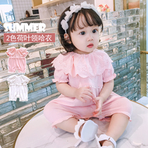 Korean baby summer ruffle collar romper jumpsuit bag fart dress Female baby infant crawling clothes