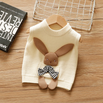 South Korea Girl Knit Vest Spring Autumn Clothing 2021 New Ocean Gas Girl Kan Shoulder Clothes 5 Baby Sweater Waistcoat 0