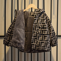 South Korean boy autumn winter clothing 2021 new ocean gas male baby Korean version plus suede cotton padded jacket children thickened cotton clothing